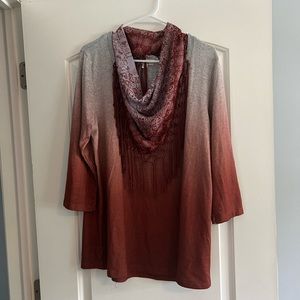 NWT: RUST OMBRÉ SHIRT WITH MATCHING SCARF